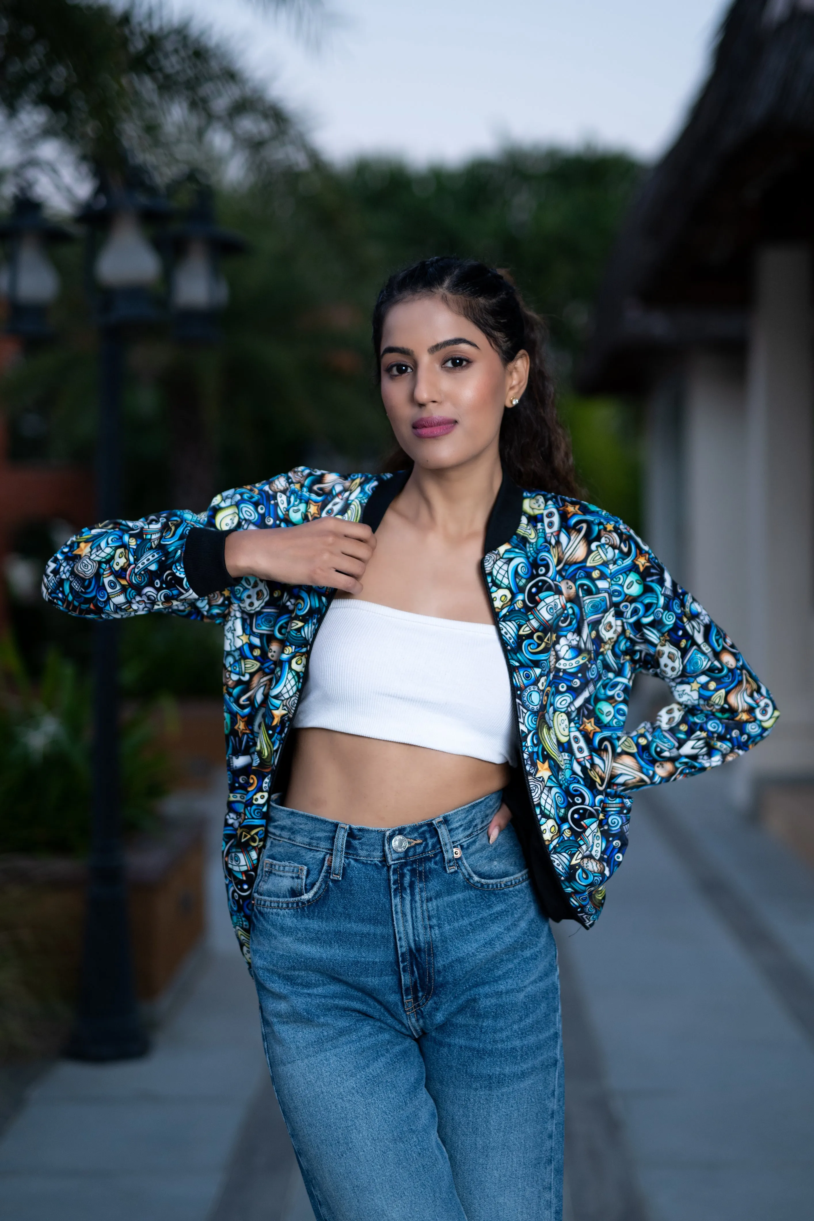Multicolor Moonshine Printed Velvet Jacket For Women
