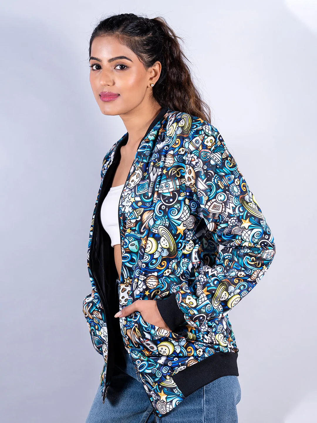Multicolor Moonshine Printed Velvet Jacket For Women