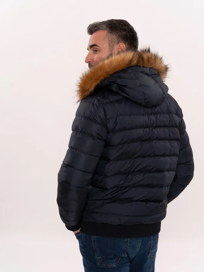 Navy Blue Hooded Men's Down Coat | Wessi