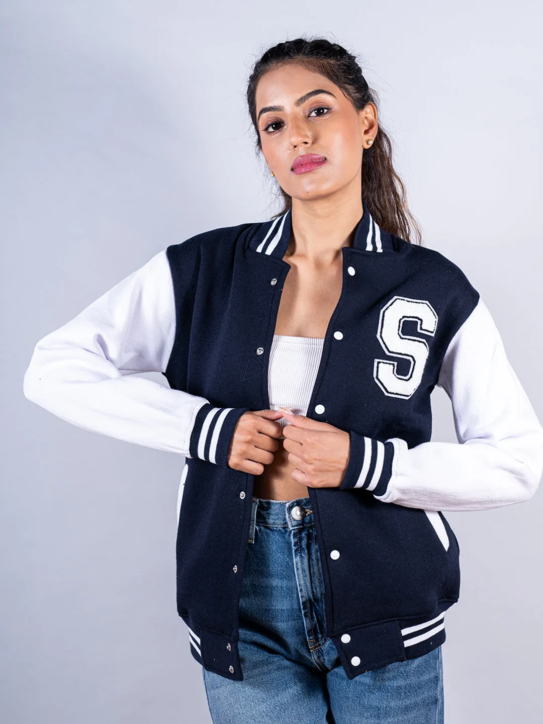 Navy Blue S Varsity Jacket For Women