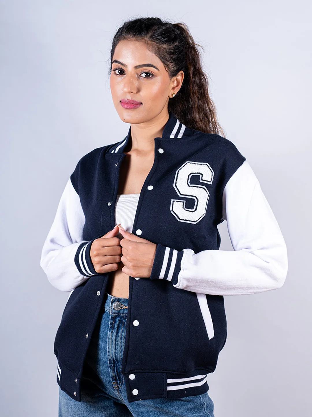 Navy Blue S Varsity Jacket For Women