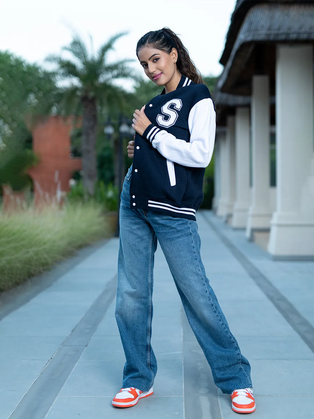 Navy Blue S Varsity Jacket For Women