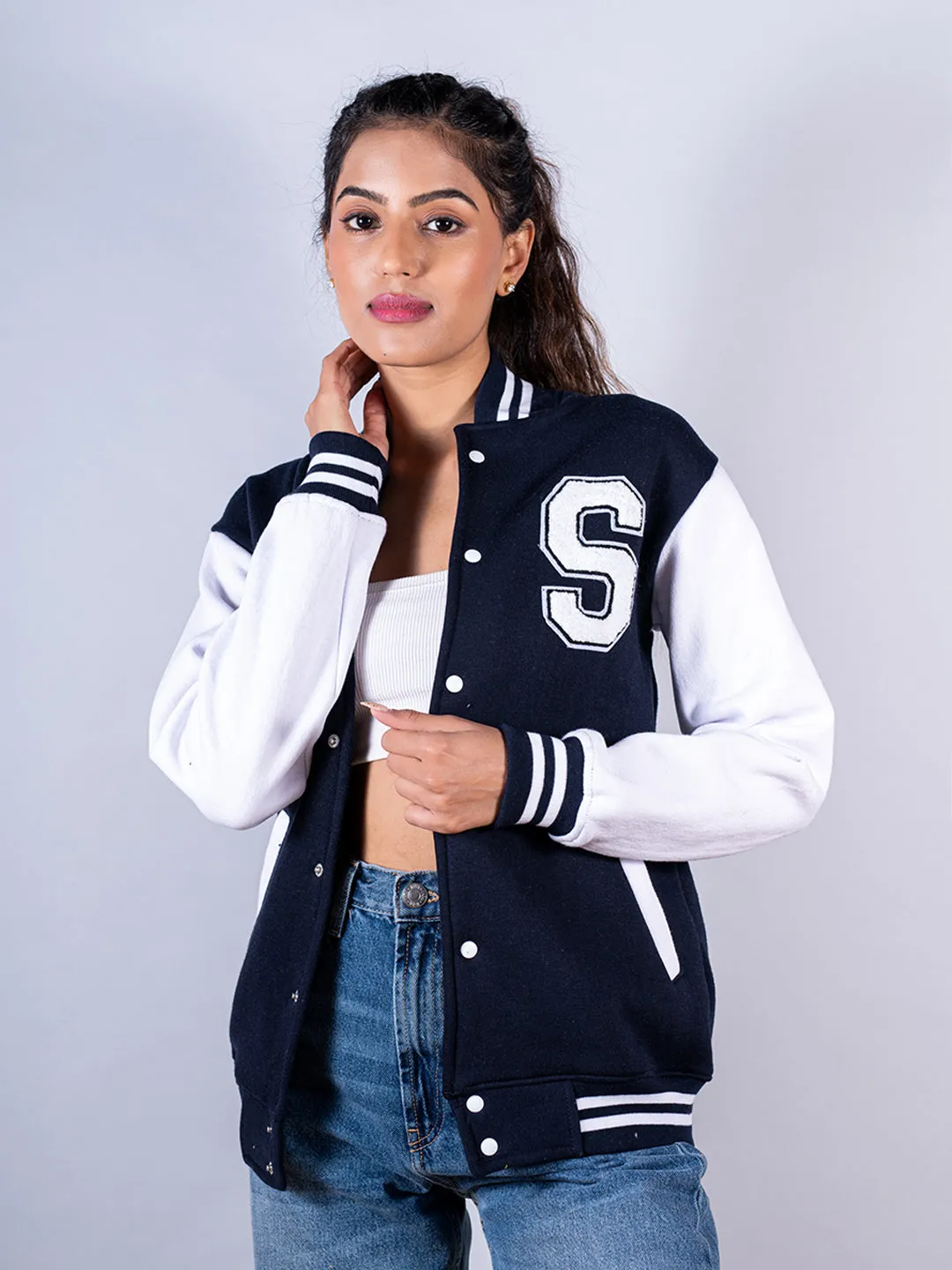 Navy Blue S Varsity Jacket For Women