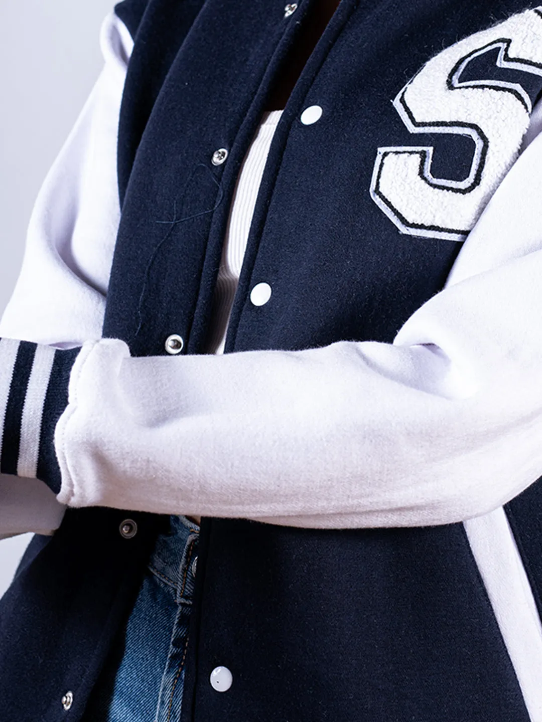 Navy Blue S Varsity Jacket For Women