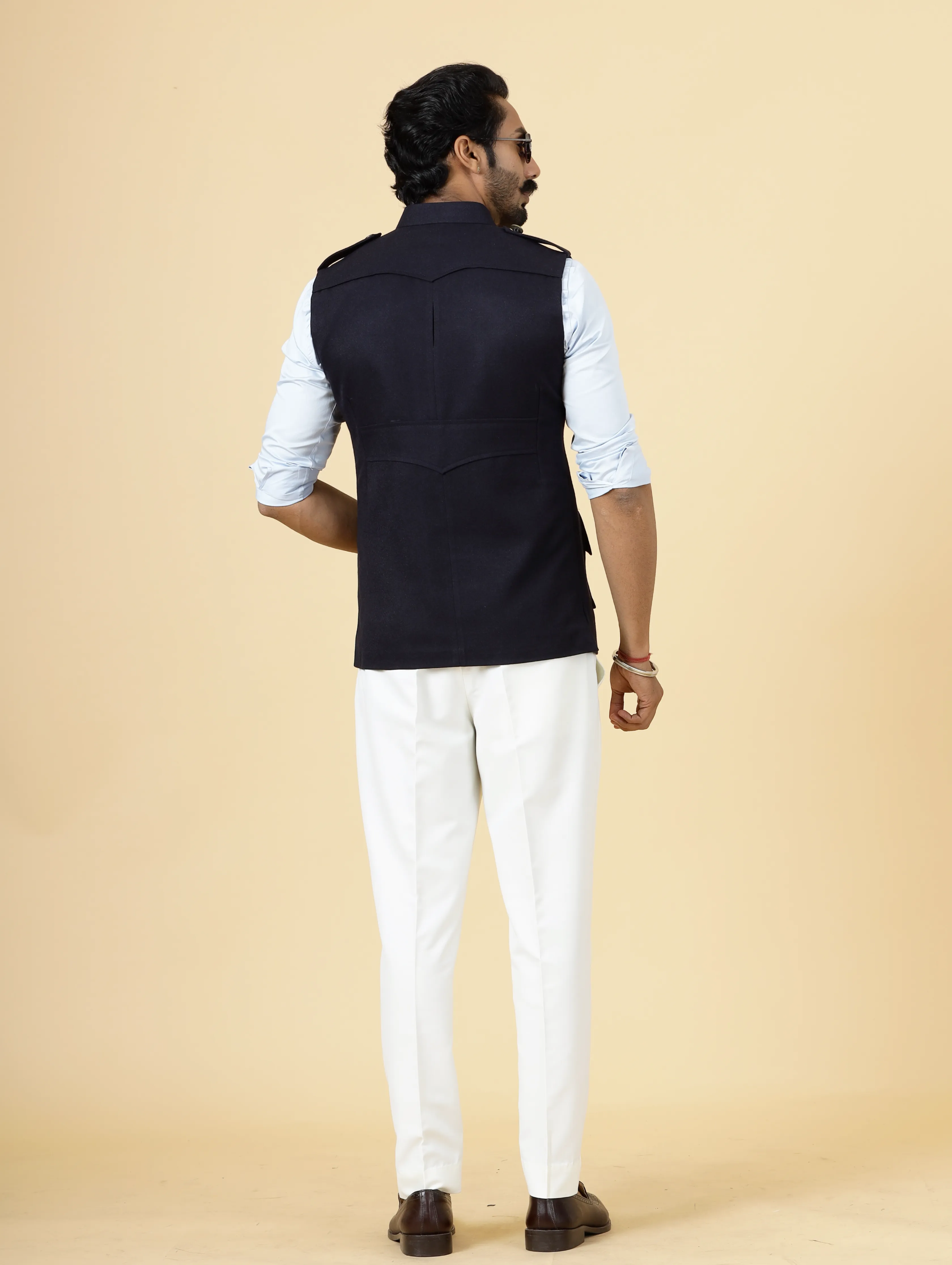 Navy Blue Tweed Semi-Hunting Rajputana Jacket