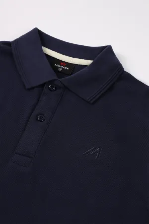 NAVY BONE-COLLAR POLO SHIRT