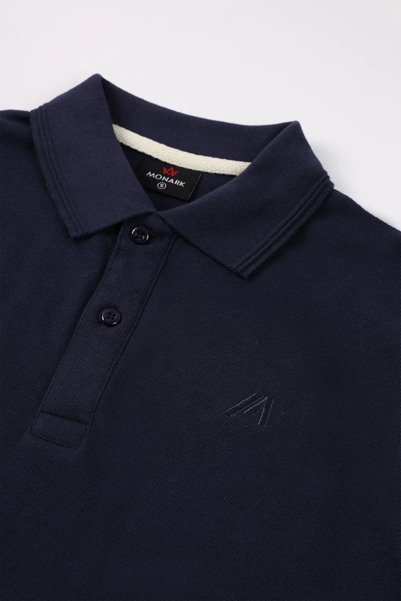 NAVY BONE-COLLAR POLO SHIRT