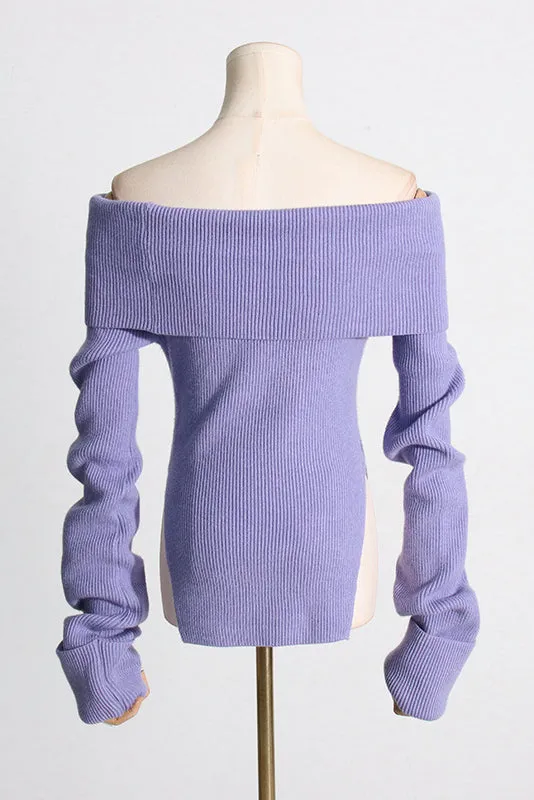 OFF SHOULDER KNIT CROPPED SWEATER - Purple