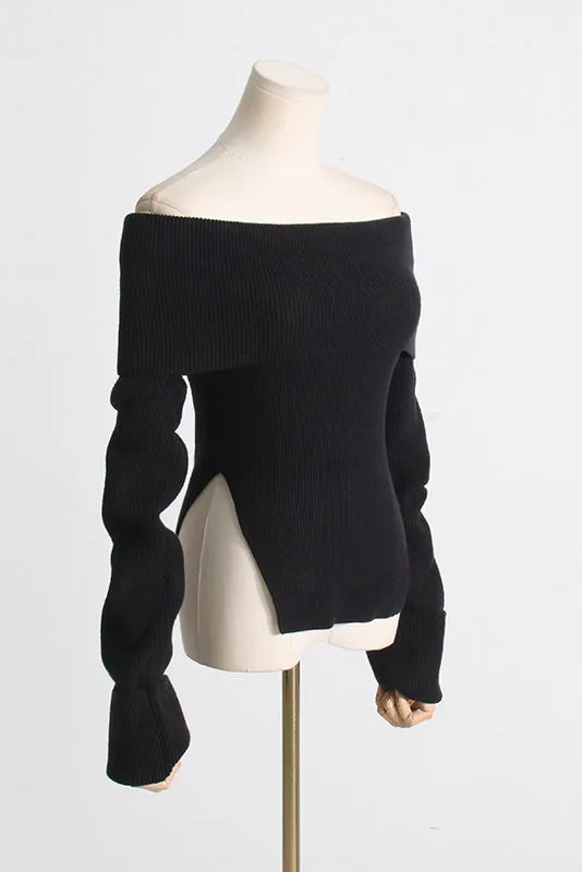 OFF SHOULDER KNIT CROPPED SWEATER