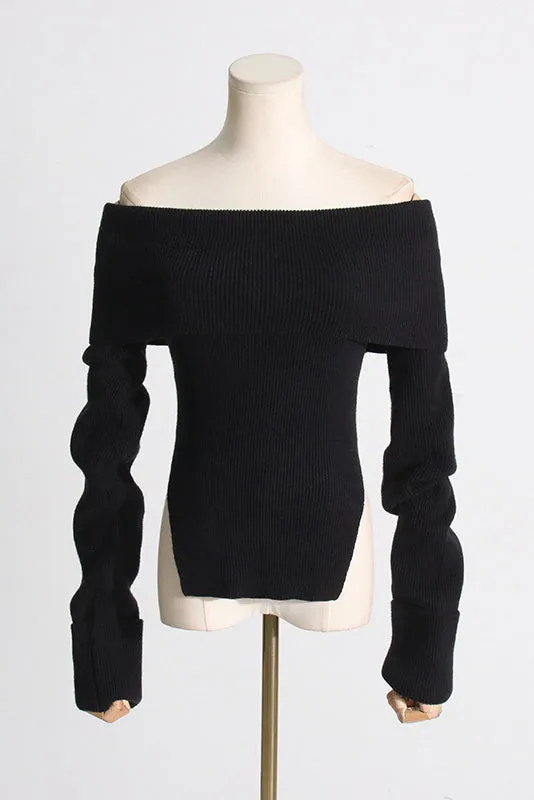 OFF SHOULDER KNIT CROPPED SWEATER