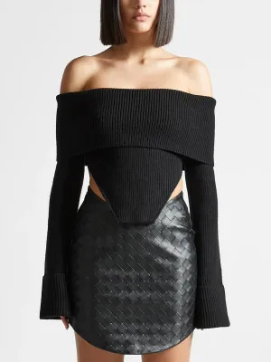 OFF SHOULDER KNIT CROPPED SWEATER