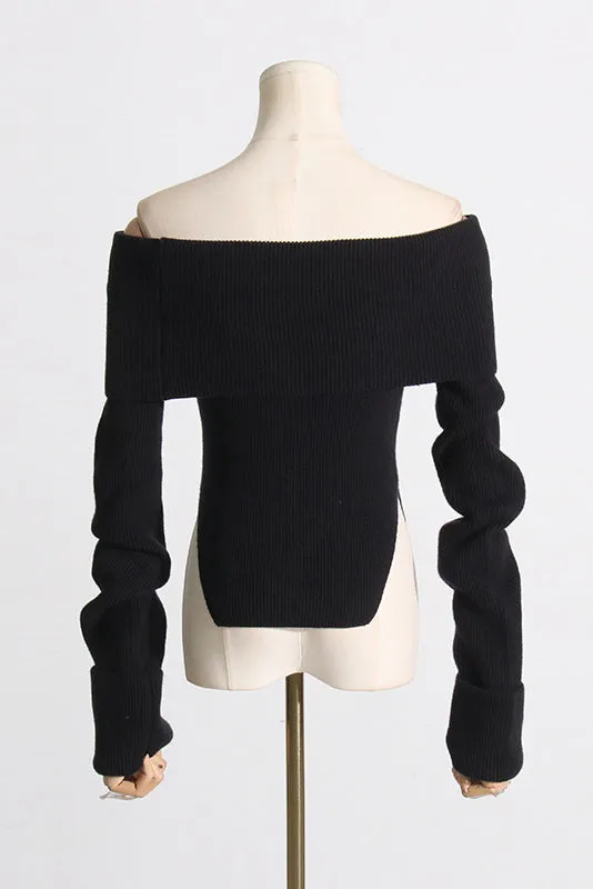 OFF SHOULDER KNIT CROPPED SWEATER