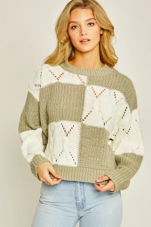 Olive Diamond Cutout Checkered Sweater