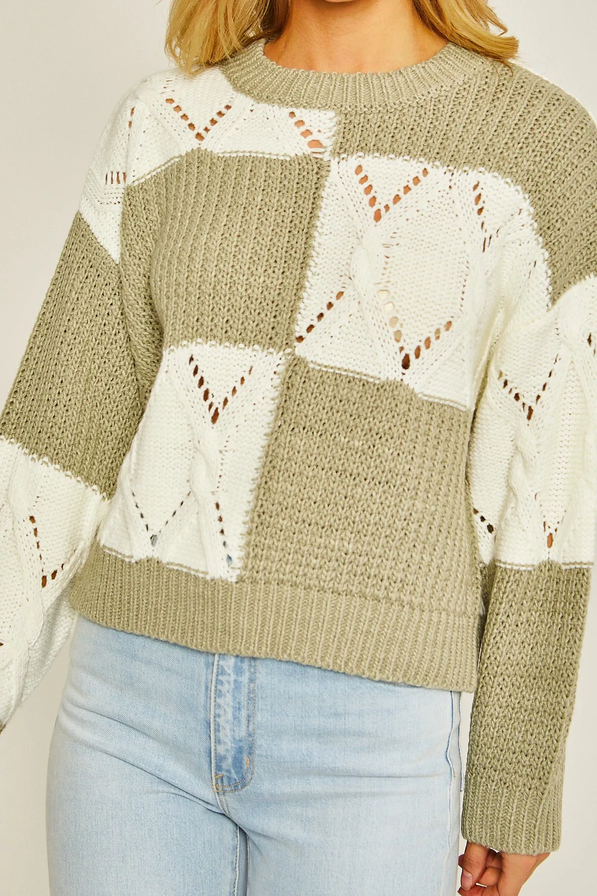 Olive Diamond Cutout Checkered Sweater