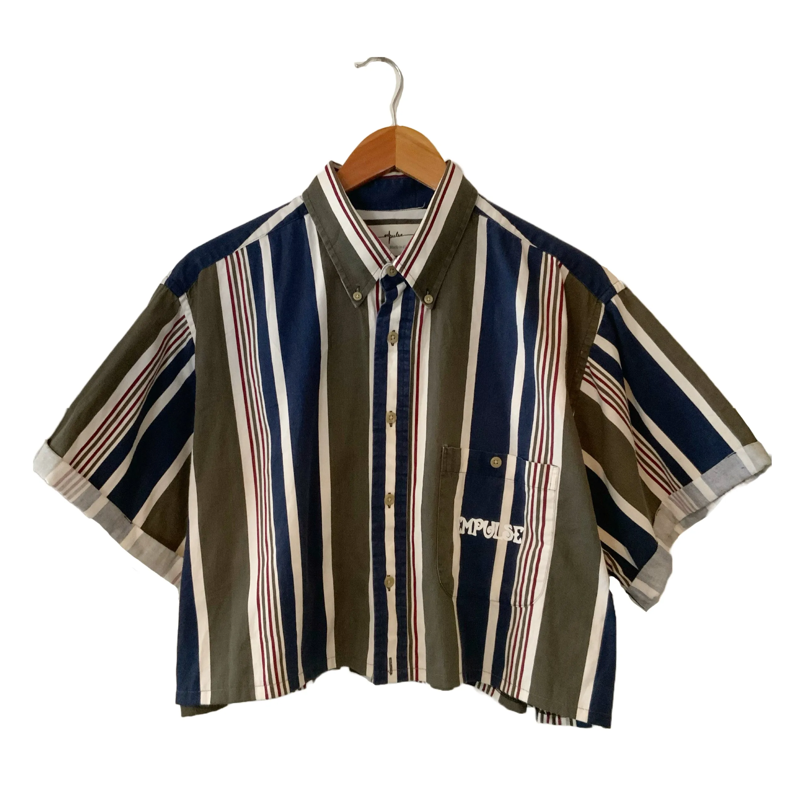 Olive/Navy Cropped Button-up