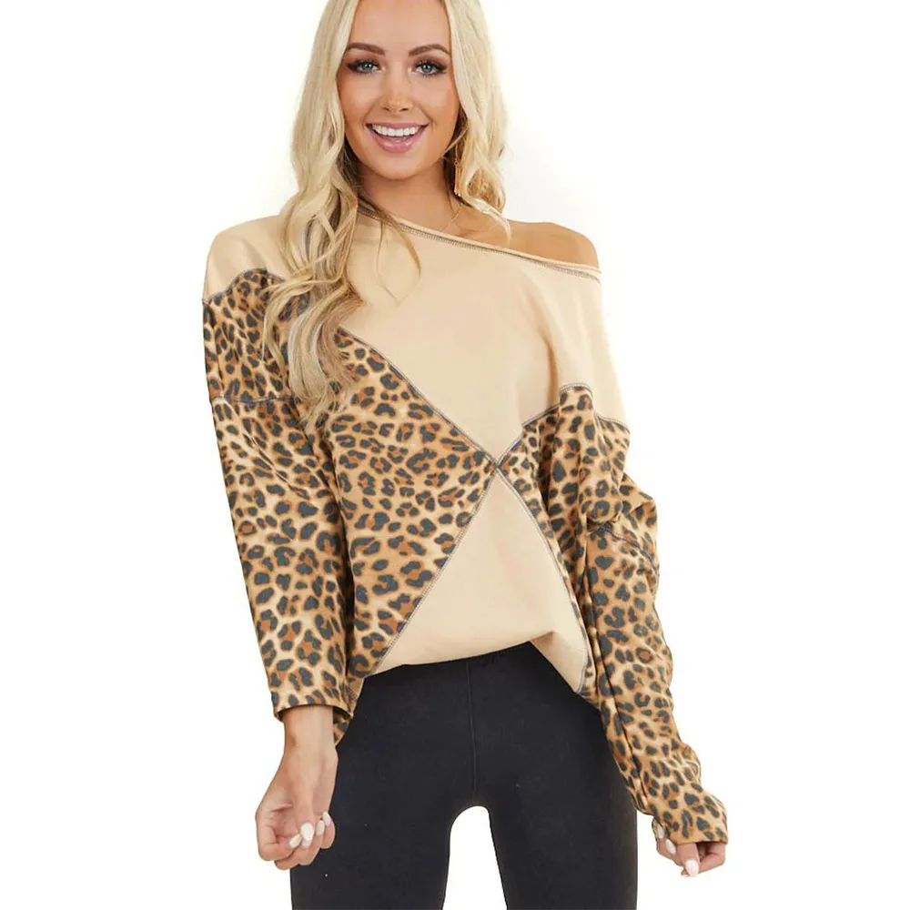 One Shoudler Long Sleeves Leopard Fall Sweaters
