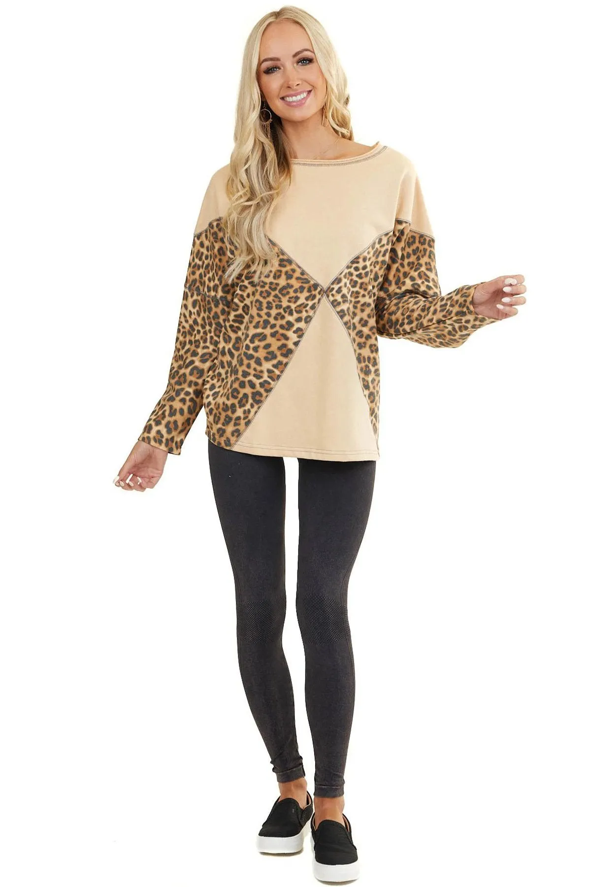 One Shoudler Long Sleeves Leopard Fall Sweaters