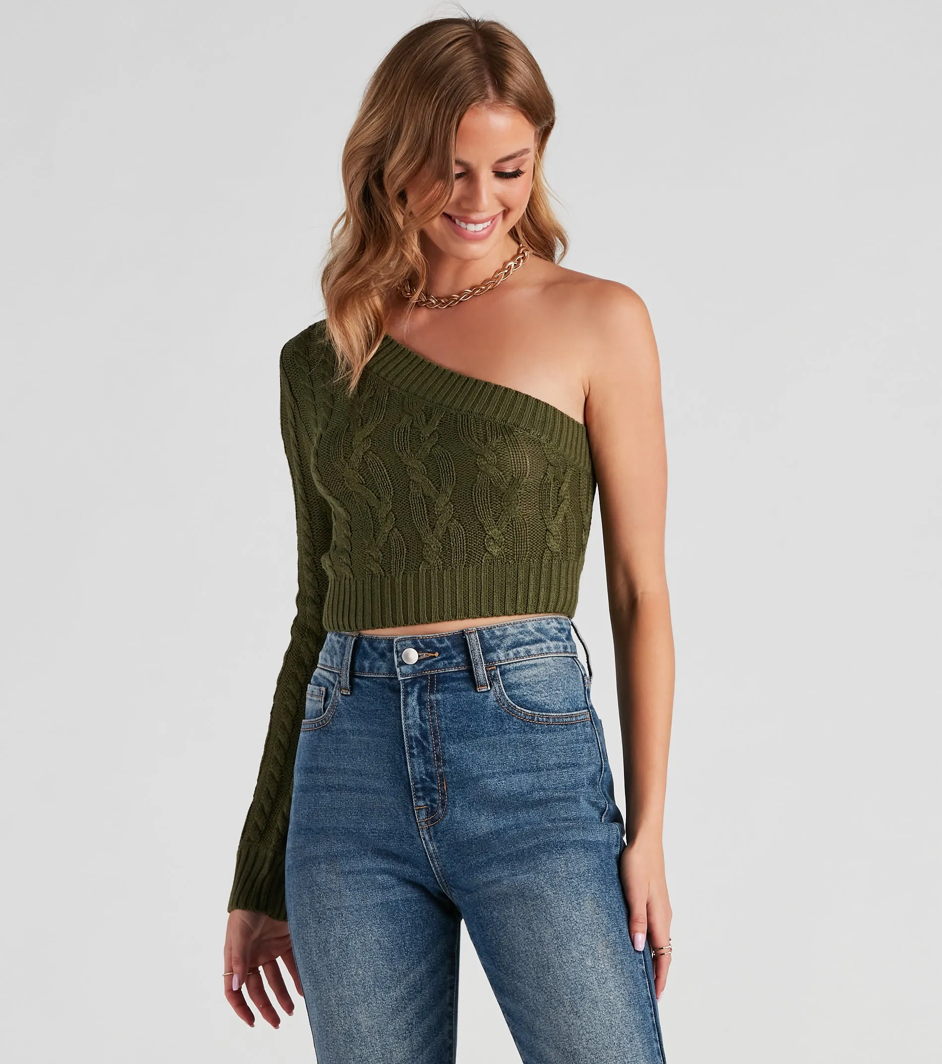 One Shoulder Bliss Crop Sweater