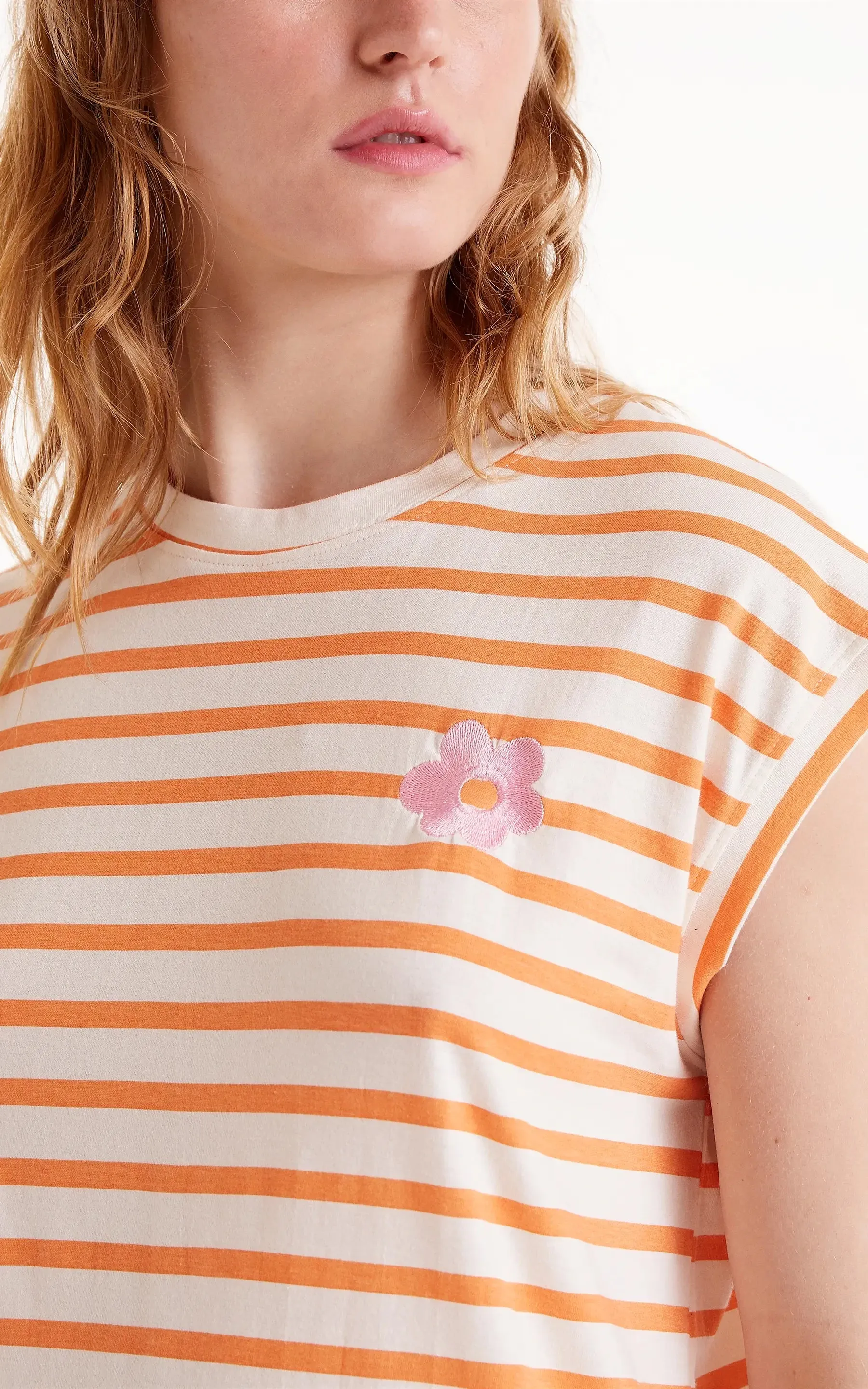 Orange Striped Print T-shirt