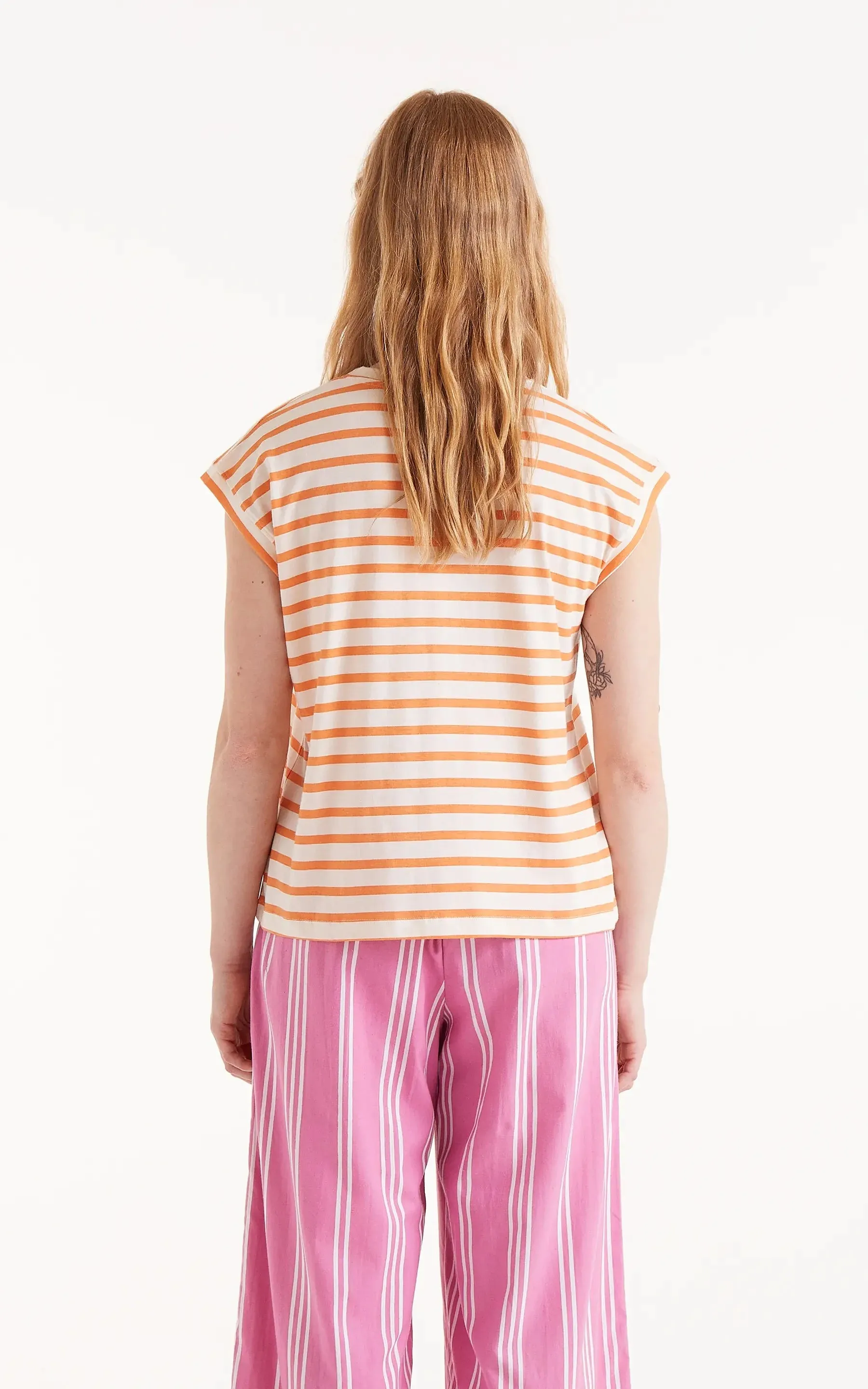 Orange Striped Print T-shirt