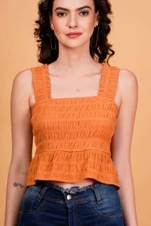 Orange Textured Peplum Top