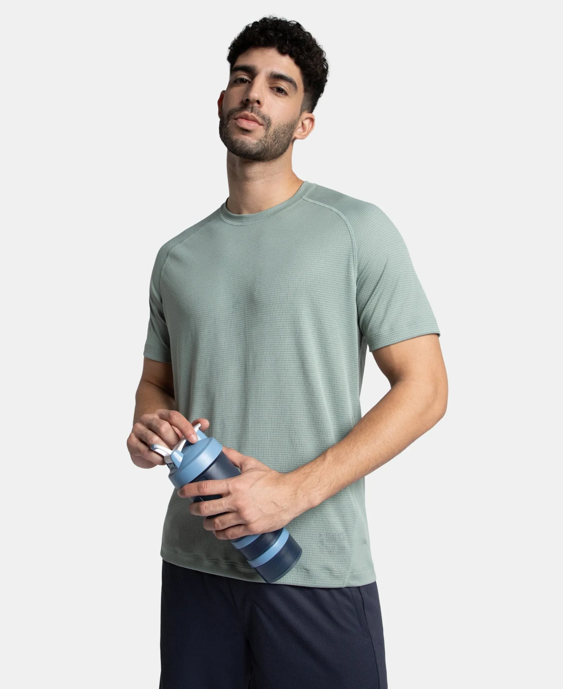Pack of 2 Lightweight Microfiber Solid Round Neck Half Sleeve T-Shirt with Breathable Mesh - Iceberg Green & Black