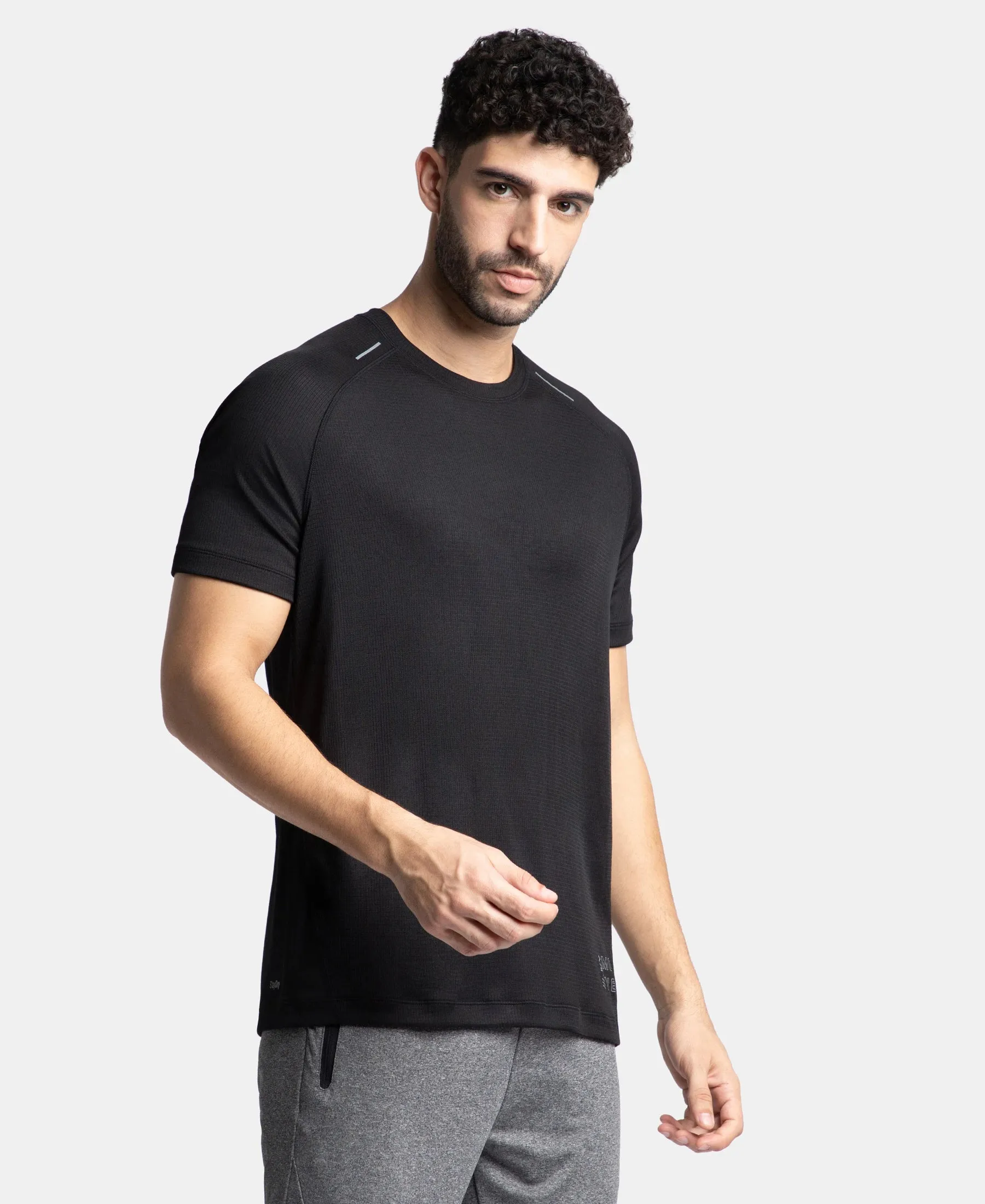 Pack of 2 Lightweight Microfiber Solid Round Neck Half Sleeve T-Shirt with Breathable Mesh - Iceberg Green & Black