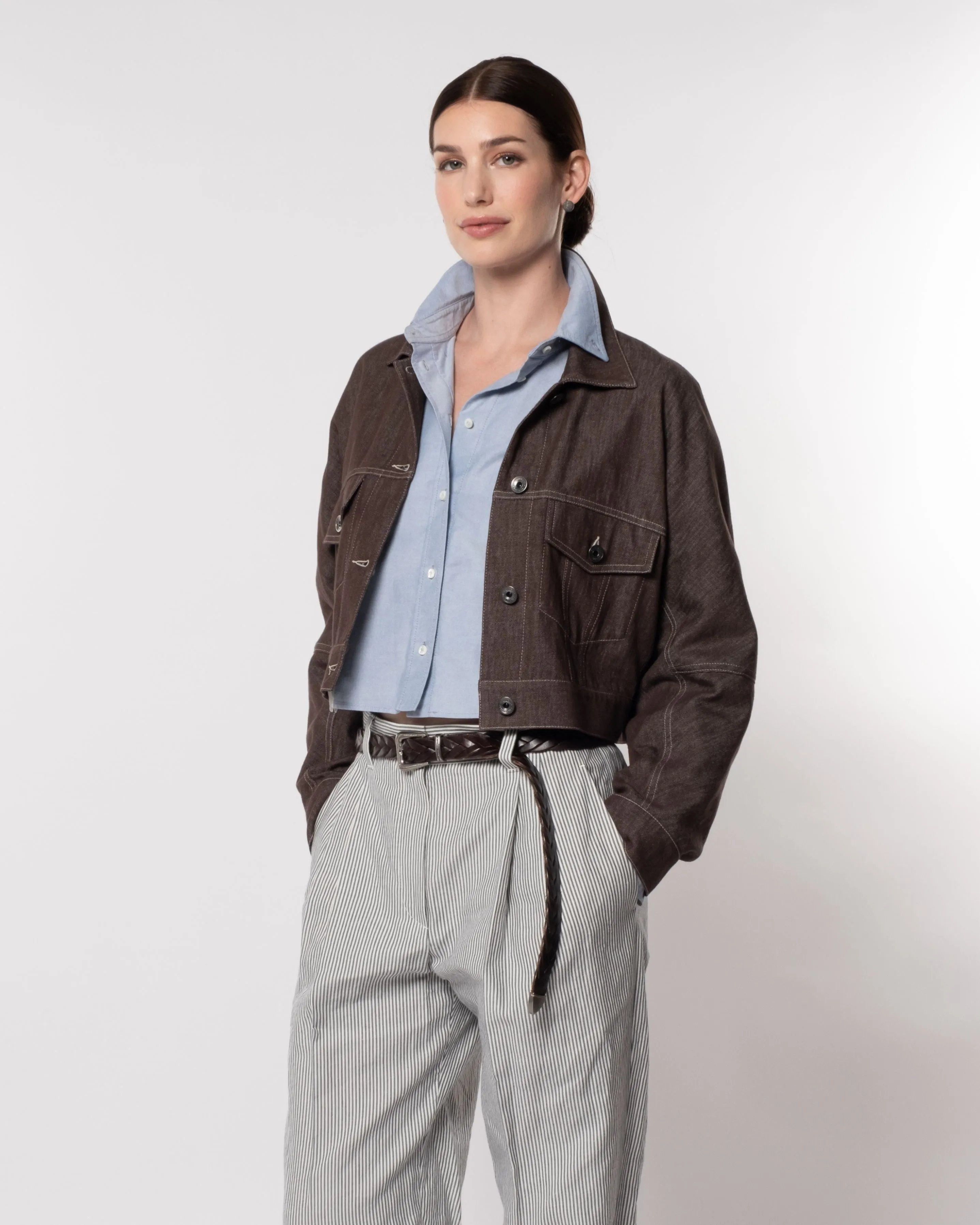 Panama and Khaki Denim Cropped Jacket