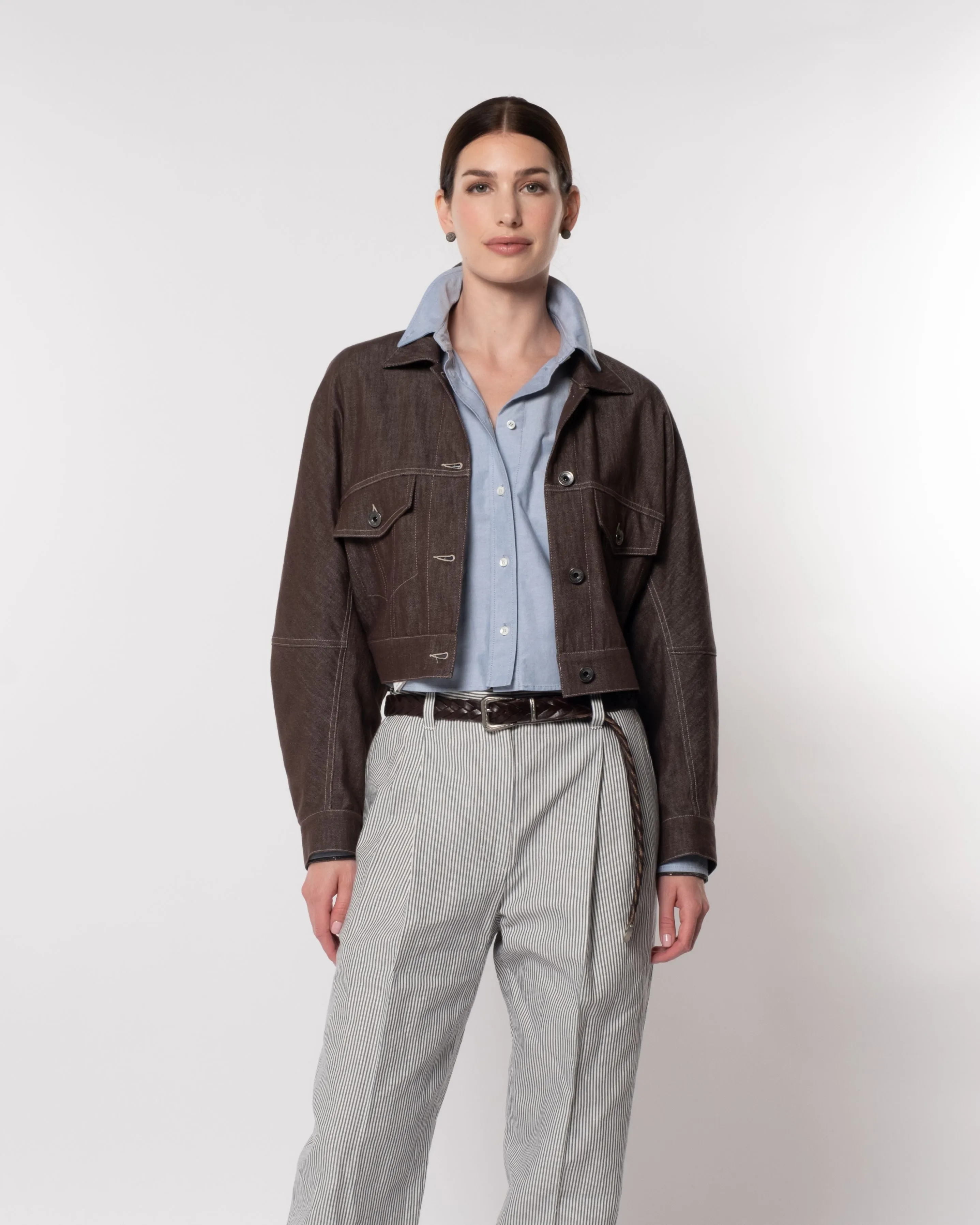 Panama and Khaki Denim Cropped Jacket