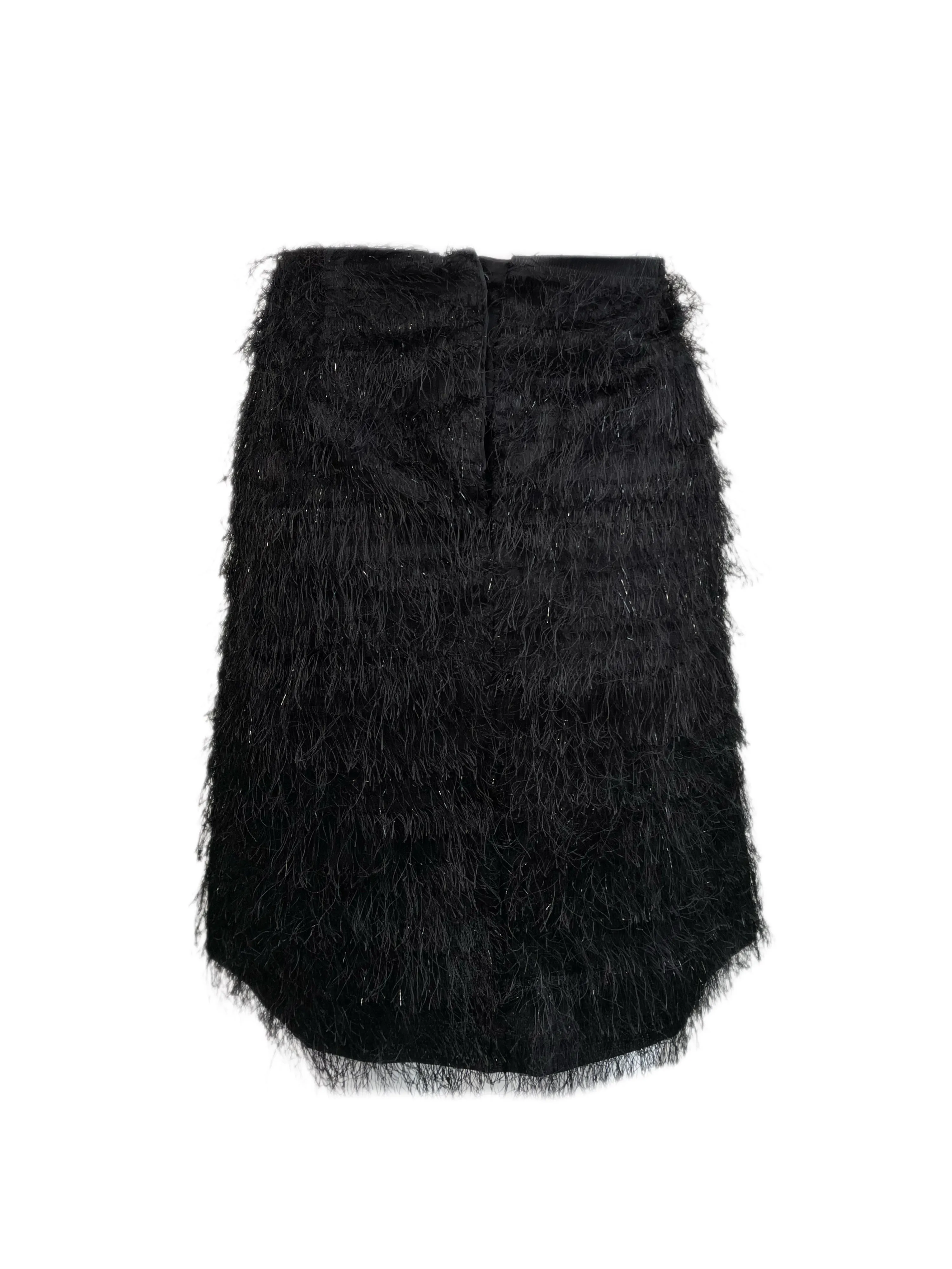 PAOLA FRANI Women's Gonna Black Fringe Effect About the Knee Skirt US Sz 8 NWT $239