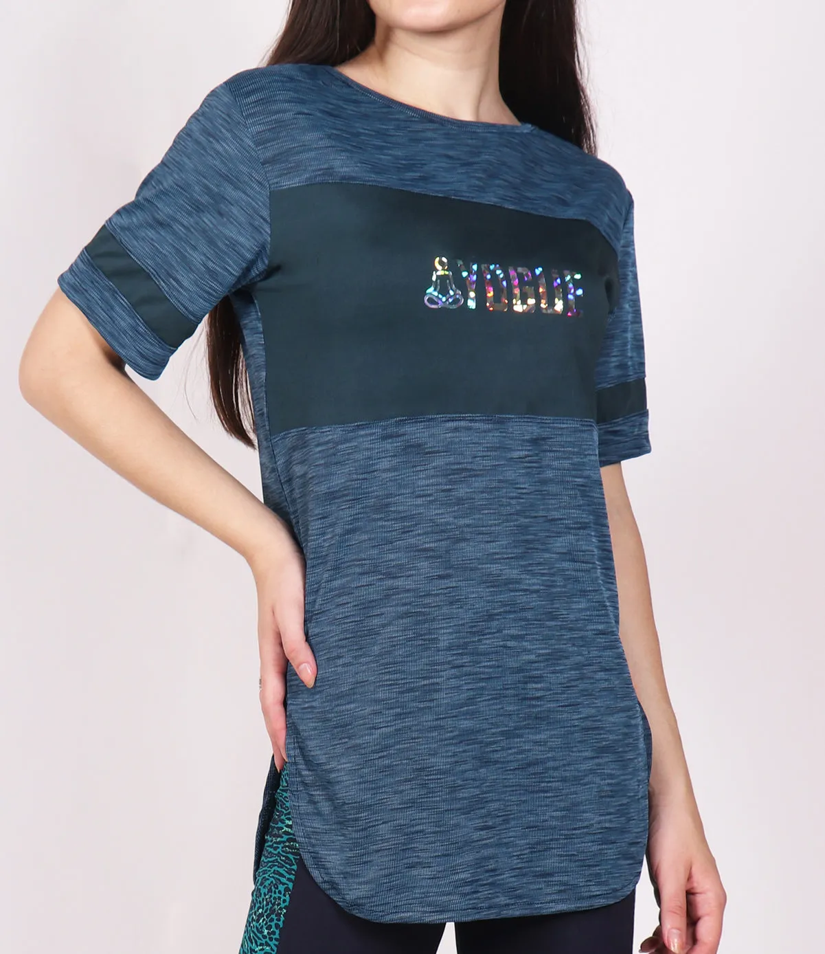 Peacock Green Long T-Shirt with Glitter Logo