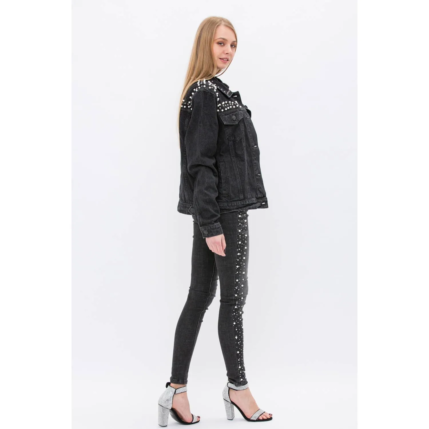 PEARL DEMIM JACKETS: BLACK / L