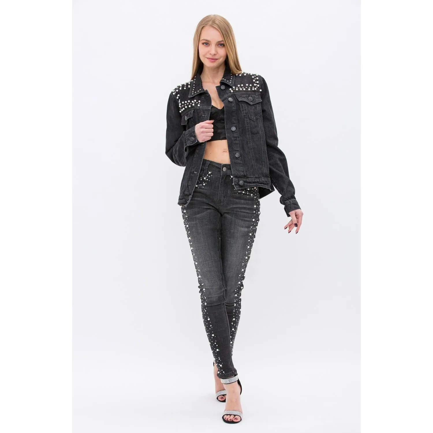 PEARL DEMIM JACKETS: BLACK / L