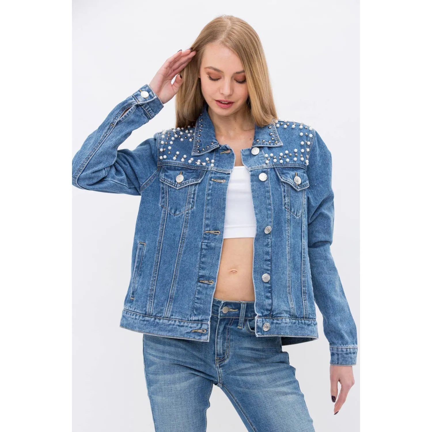 PEARL DEMIM JACKETS: BLACK / L