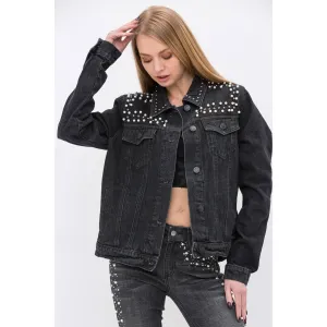 PEARL DEMIM JACKETS: BLACK / L