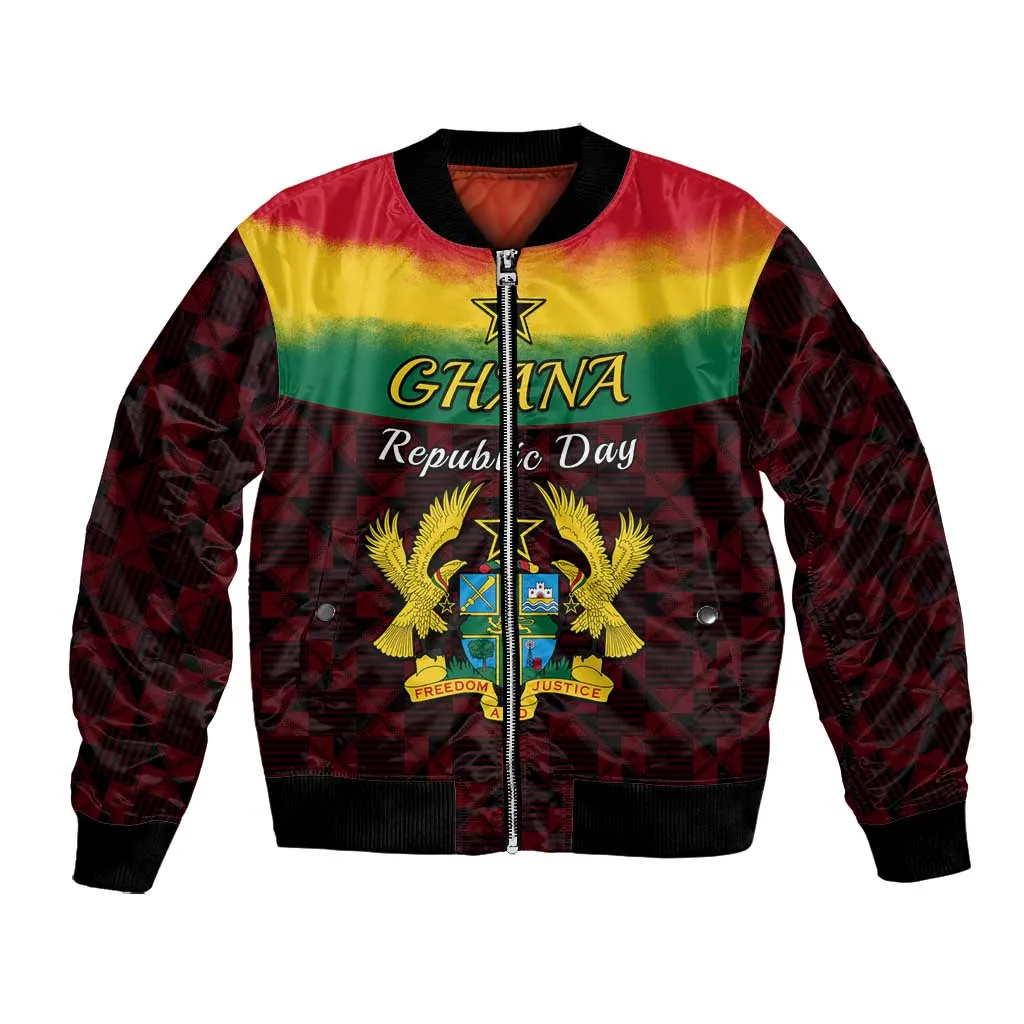 Personalised 1 July Ghana Republic Day Bomber Jacket African Pattern Mix Flag Unique Style LT14