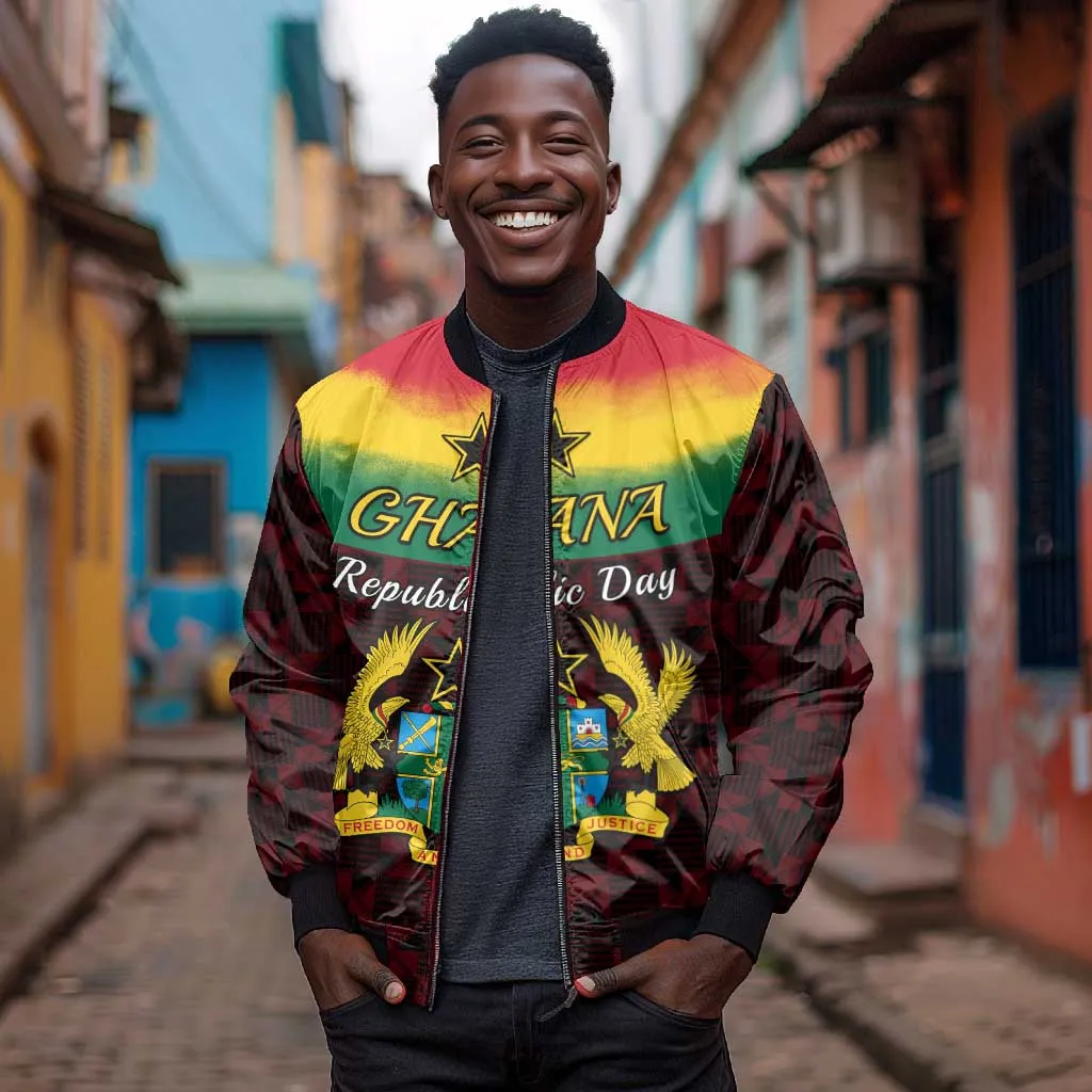 Personalised 1 July Ghana Republic Day Bomber Jacket African Pattern Mix Flag Unique Style LT14