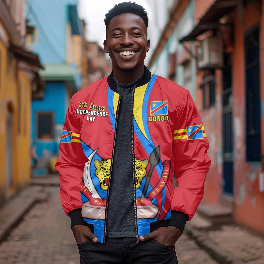 Personalised Democratic Republic of the Congo Independence Day Bomber Jacket Coat Of Arms Happy 30 June LT14