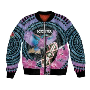 Personalised Kenya Lilac Breasted Roller Bomber Jacket Orchid Flower - African Pattern LT15