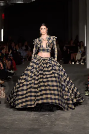 Plaid Pleated Shoulder Bolero