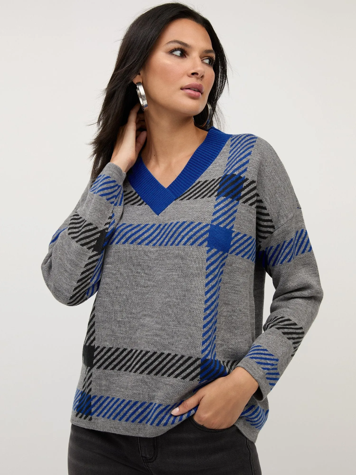 Plaid V-Neck Sweater