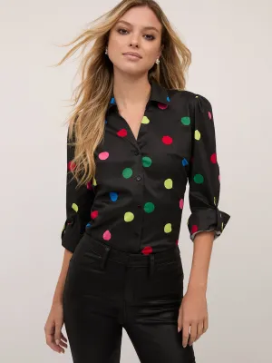 Polka-Dot Puff-Sleeve Button-Front Secret Snap - NY&C Madison Shirt®