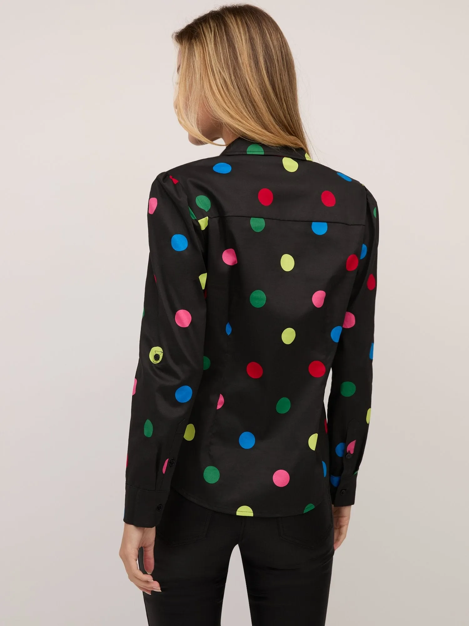 Polka-Dot Puff-Sleeve Button-Front Secret Snap - NY&C Madison Shirt®