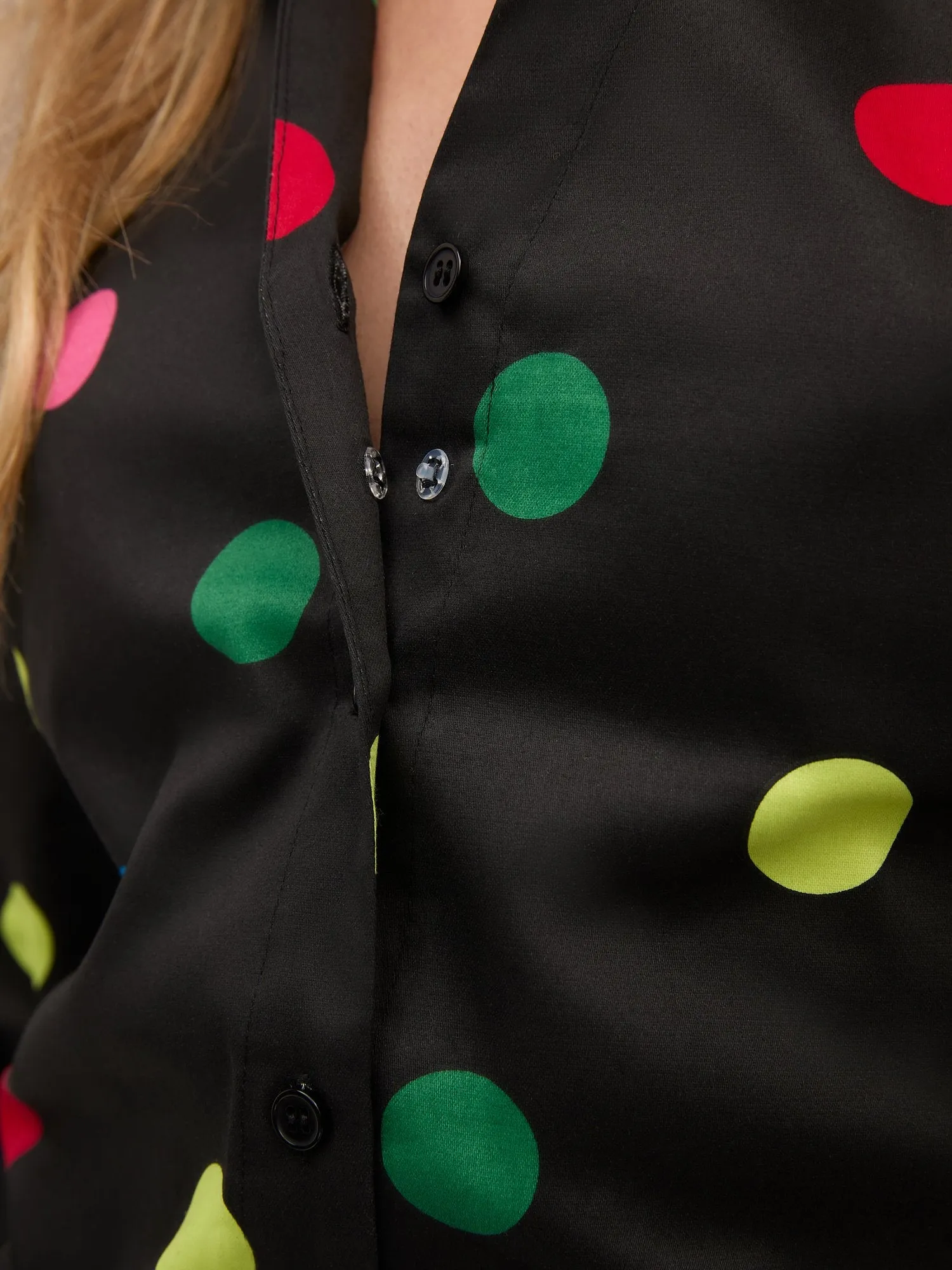 Polka-Dot Puff-Sleeve Button-Front Secret Snap - NY&C Madison Shirt®