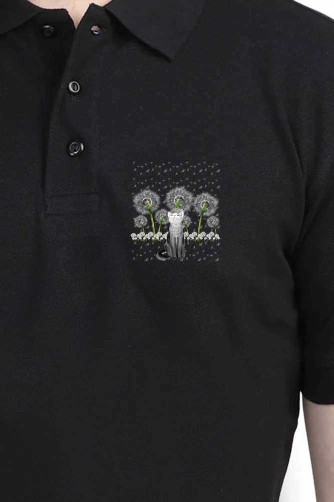 Polo Neck T-Shirt (Men) - Fresh White Cat (2 Colours)