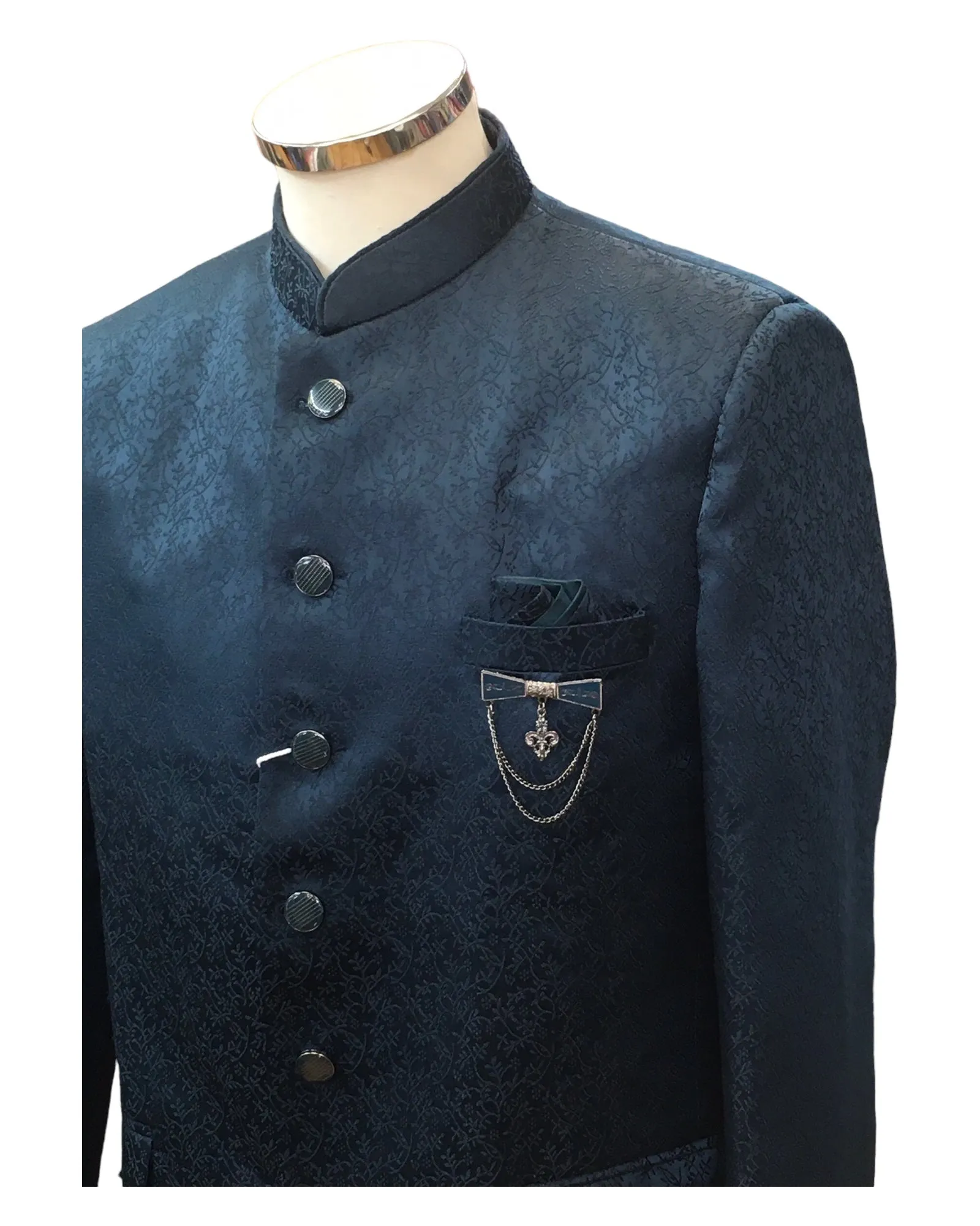 PREMIUM Slim Fit Mens Teal Self Brocade BandhGala / Prince / Chinese Collar Jacket - Fantastic Fit - CS2410 TA 0524