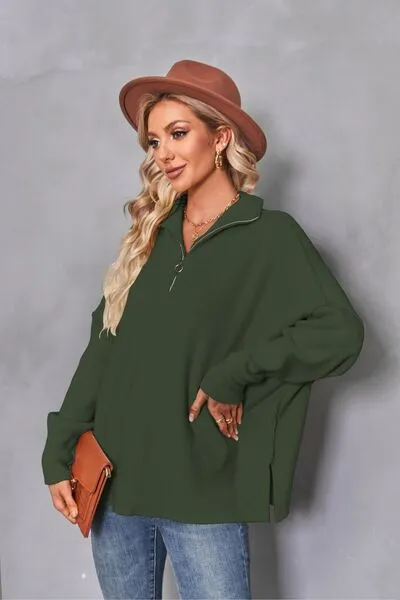 Quarter Zip Dropped Shoulder Sweater