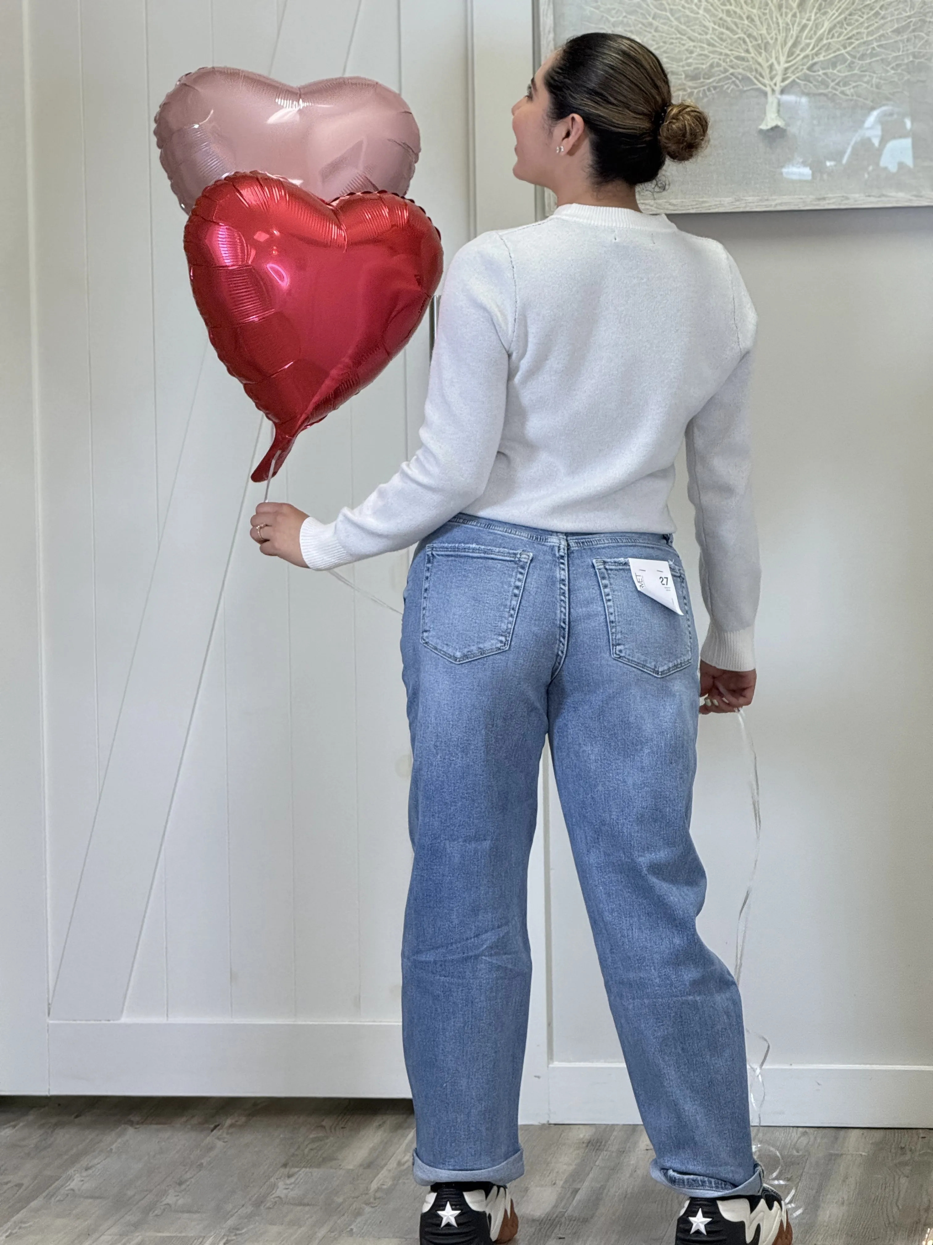 "Amor" Love More Pearls Detail Long Sleeve Sweaters