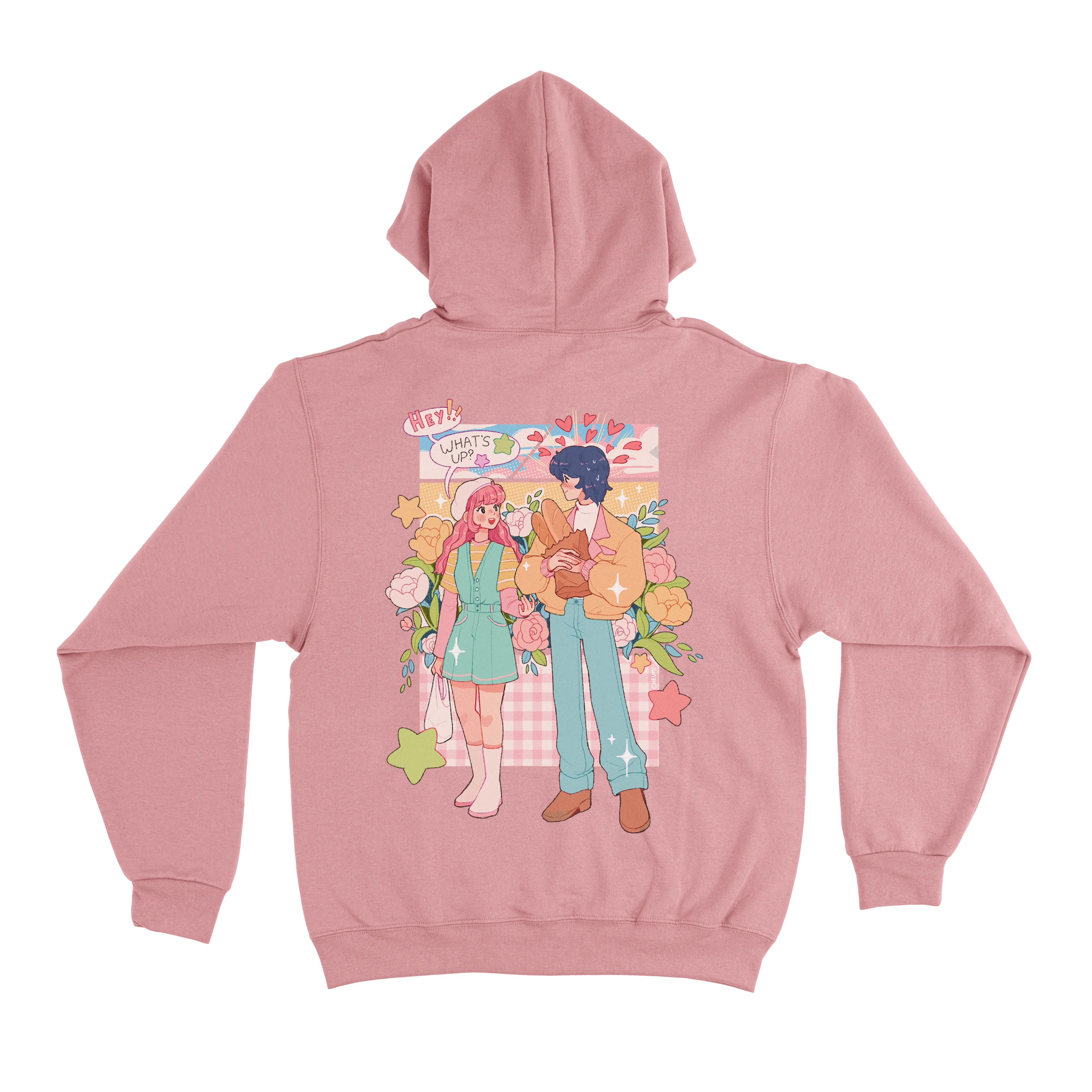 "Colorful Crush" Fleece Hoodie Beige/Light Pink