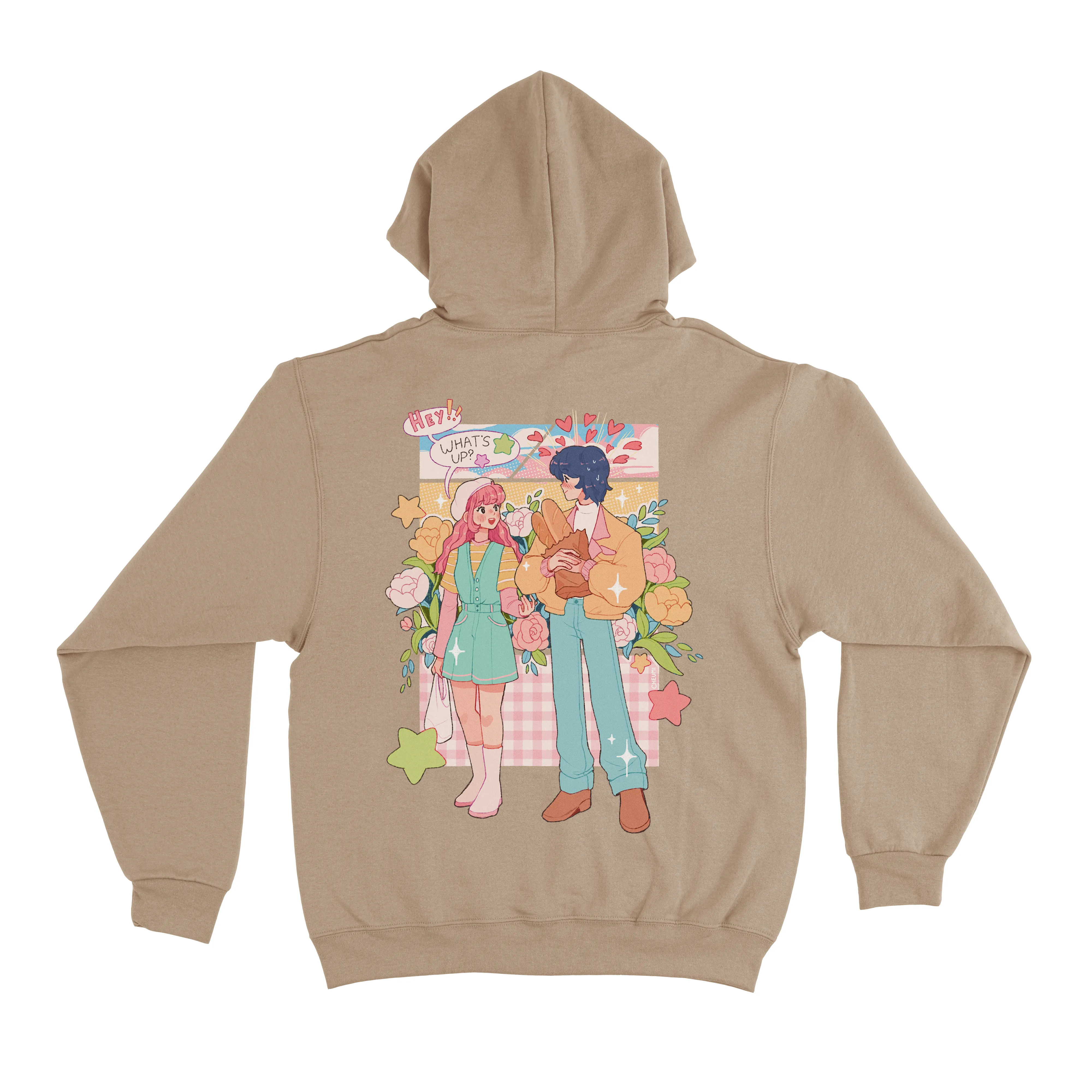 "Colorful Crush" Fleece Hoodie Beige/Light Pink